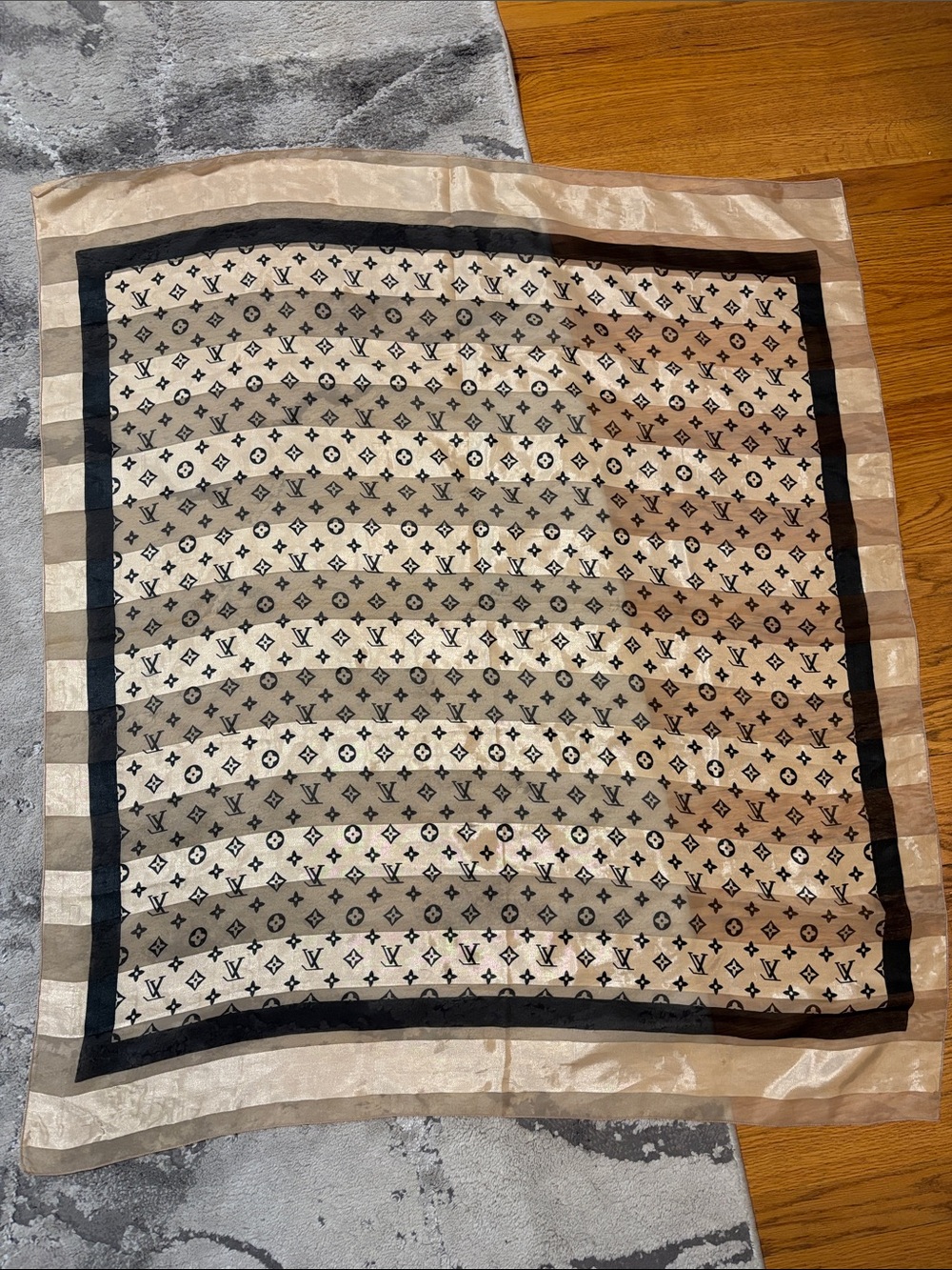 Louis Vuitton monogram silk scarf.